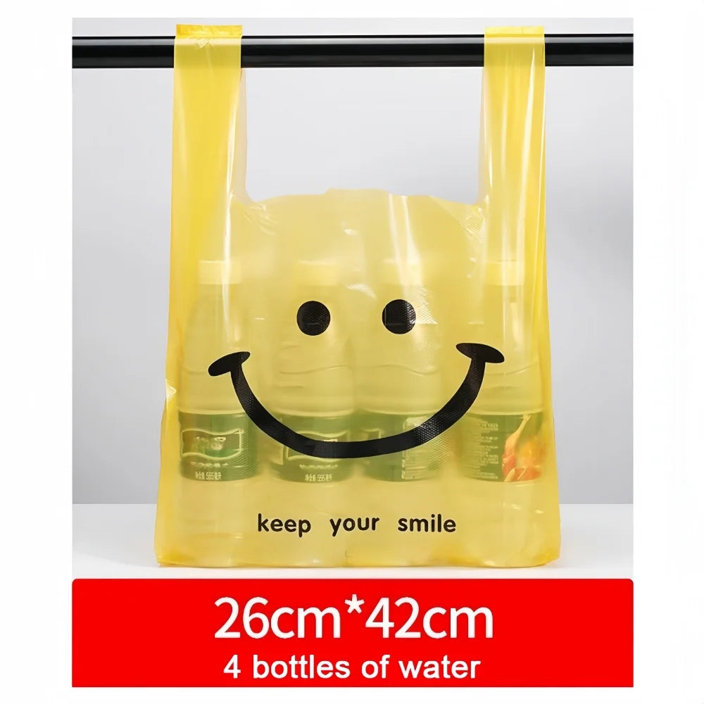 200-50Pcs Plastic Shopping Bags with Handle  3 Sizes Supermarket Shopping Convenient Reusable Bag Kitchen Storage Plastic Bag