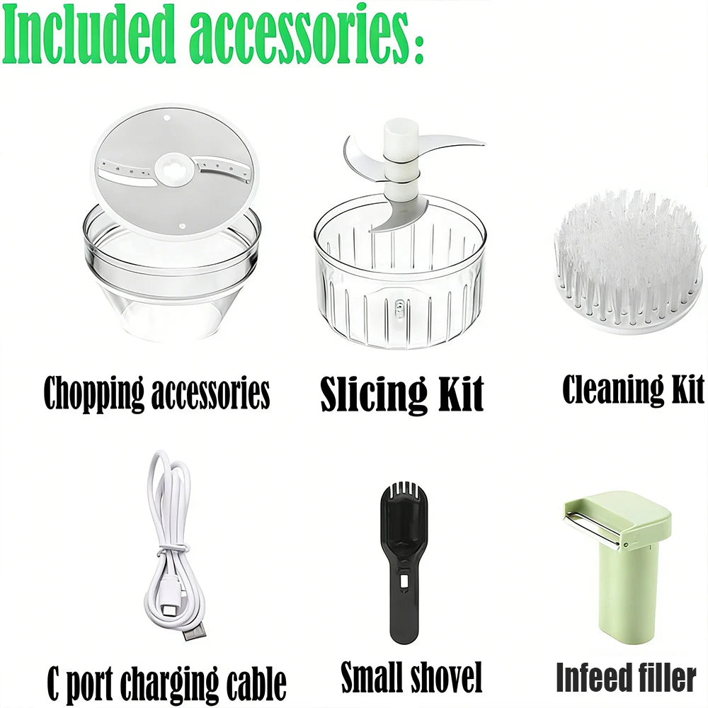 Multi-Functional Portable Wireless Vegetable Processor Electric 4-in-1 Vegetable Cutter Set, Easy to Charge With Egg Cream Whisk