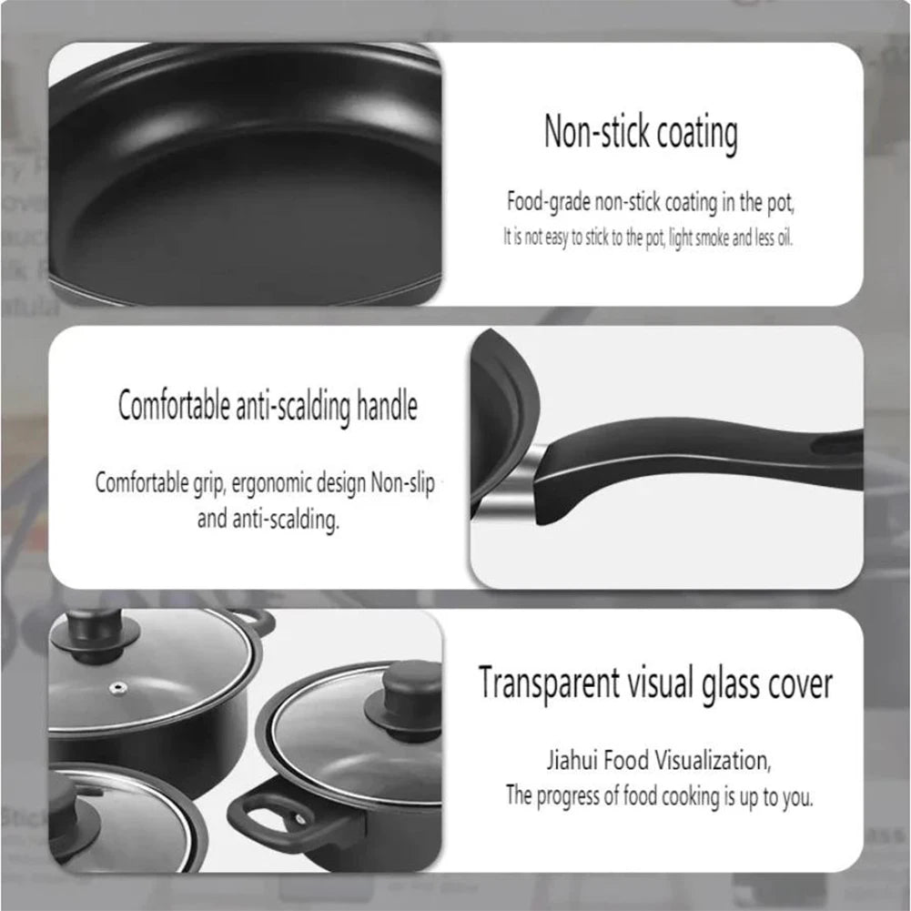 12-Piece Non-Stick Cookware Set Cooking Pot with Lid Milk Pot Maifan Stone Frying Pan Stackable Pot Set for All Types of Cooker