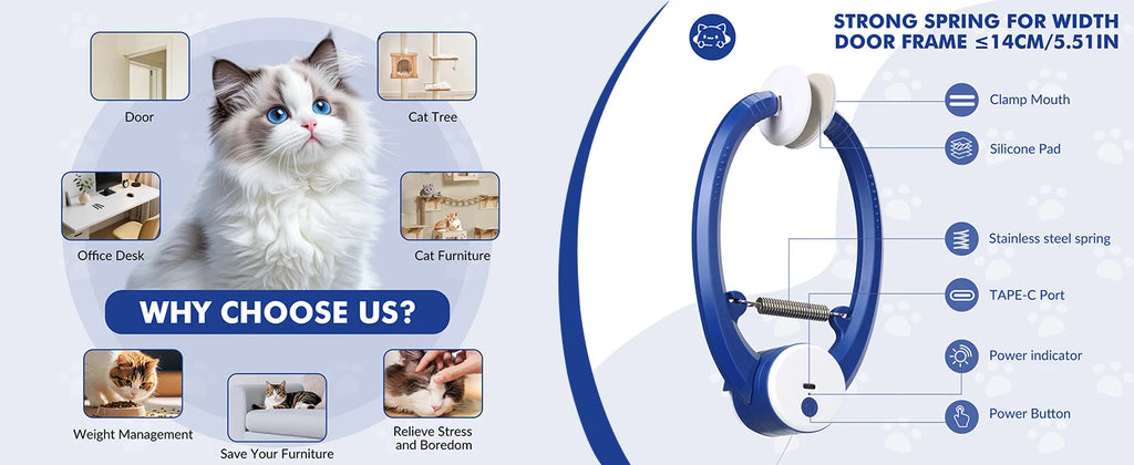 Interactive Cat Toys for Indoor Cats, Smart USB Rechargeable Door Hanging retractable cat toy, with 3 Catnip Mice, for Bored Cat