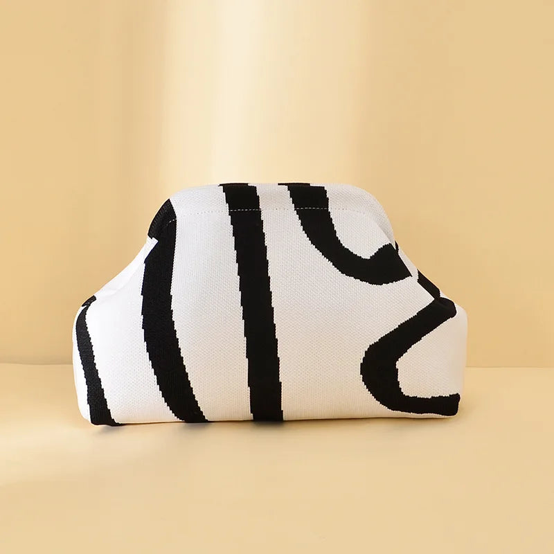 Striped Beach Bag Cloud Knitted Fashion Commuter All-Match Makeup Bag Weave Cross-Border Style Polyester Pillow-Shaped Bag