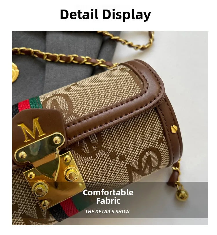 Fashionable Retro Summer Women's Chain Crossbody Bag Trendy Cylinder Bag Soft PU Leather Casual Style Small Size Korean Style