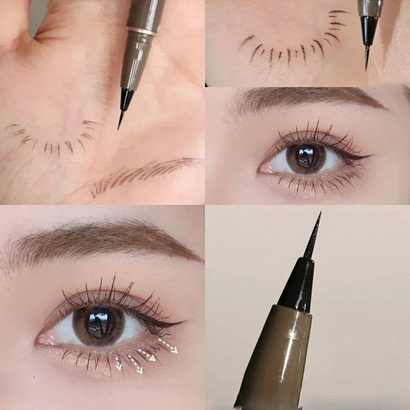 Brow pen for natural eyebrow makeup, thin tip detail, before and after application
