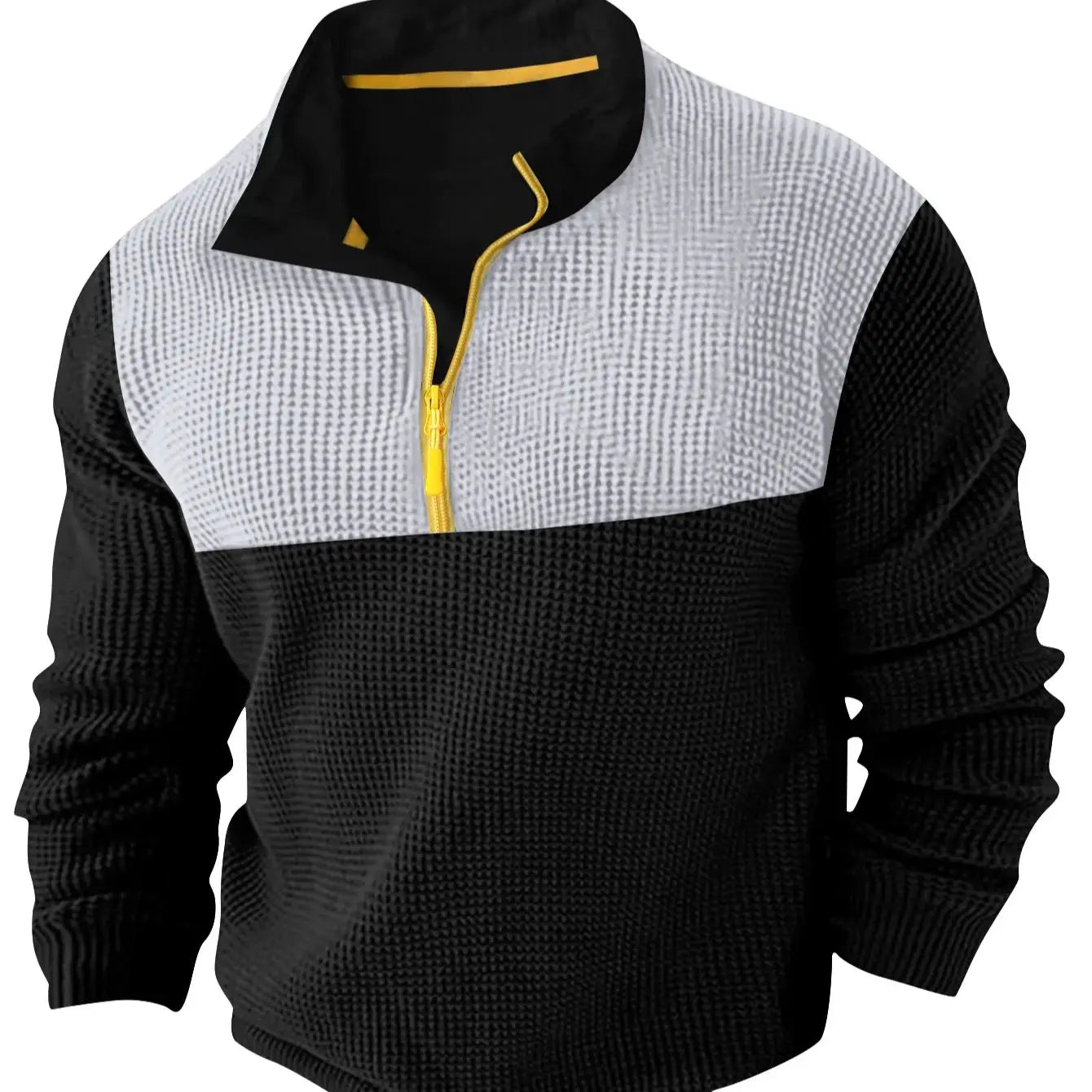 2025 New Patchwork Autumn winter fabric men's casual long sleeve solid color half zip stand collar T-shirt top men's pullover ﻿