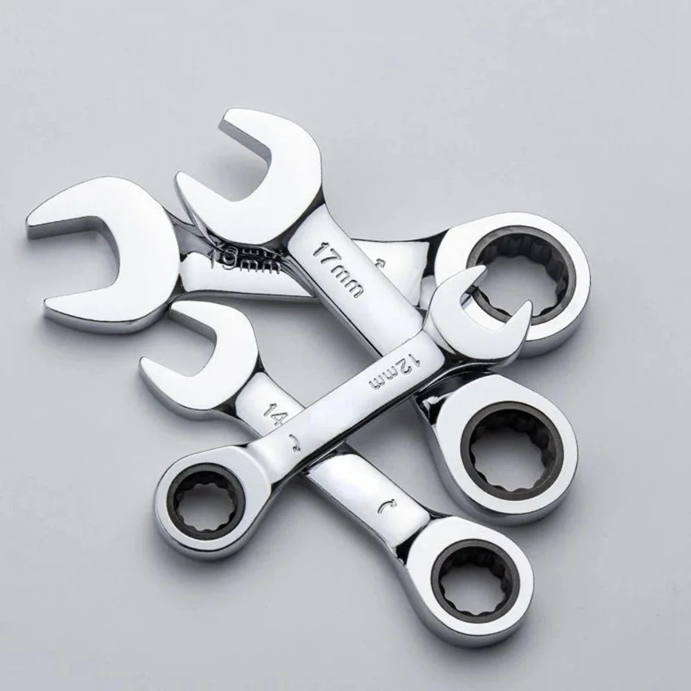 6-19mm Stubby Ratchet Spanner Short Ratchet Wrench Car Repair Hand Tools 72 Tooth Design Short Handle Dual-purpose Wrench Tool