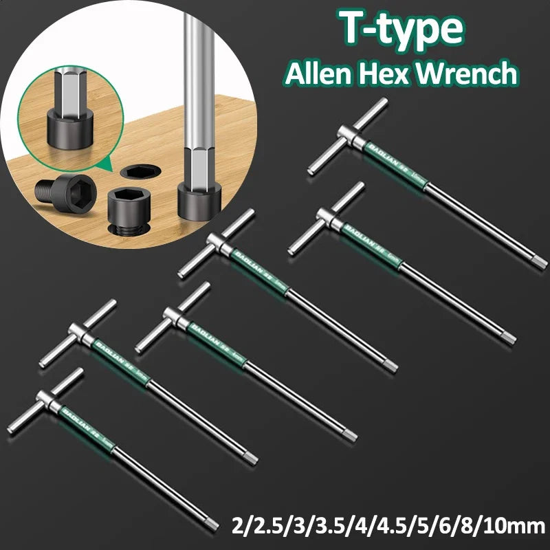 T/L Torx Screwdriver T-Type Allen Hex Wrench 2/2.5/3/3.5/4/4.5/5/6/8/10MM Extended T-Type Chrome Spanner Socket Wrench Hand Tool