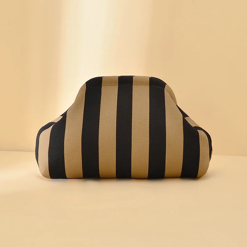 Striped Beach Bag Cloud Knitted Fashion Commuter All-Match Makeup Bag Weave Cross-Border Style Polyester Pillow-Shaped Bag