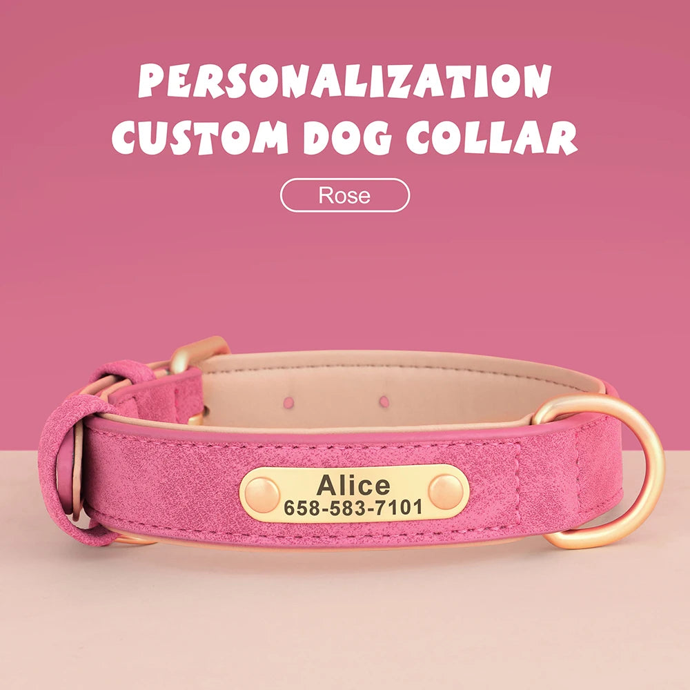 Customized Dog Collar PU Leather Dogs Collars Personalized Pet ID Name Necklace Free Engraving for Small Medium Large Dogs Pug