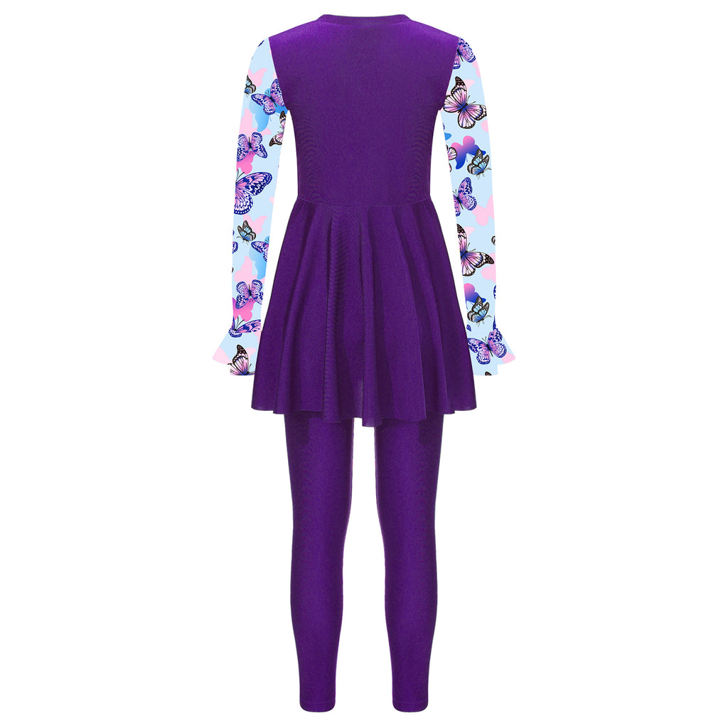 Girls Swimsuits 2 Piece Rash Guard Set UPF 50 Sun Protection Long Sleeve Swim Dress with Leggings Kids Full Body Cover Beachwear