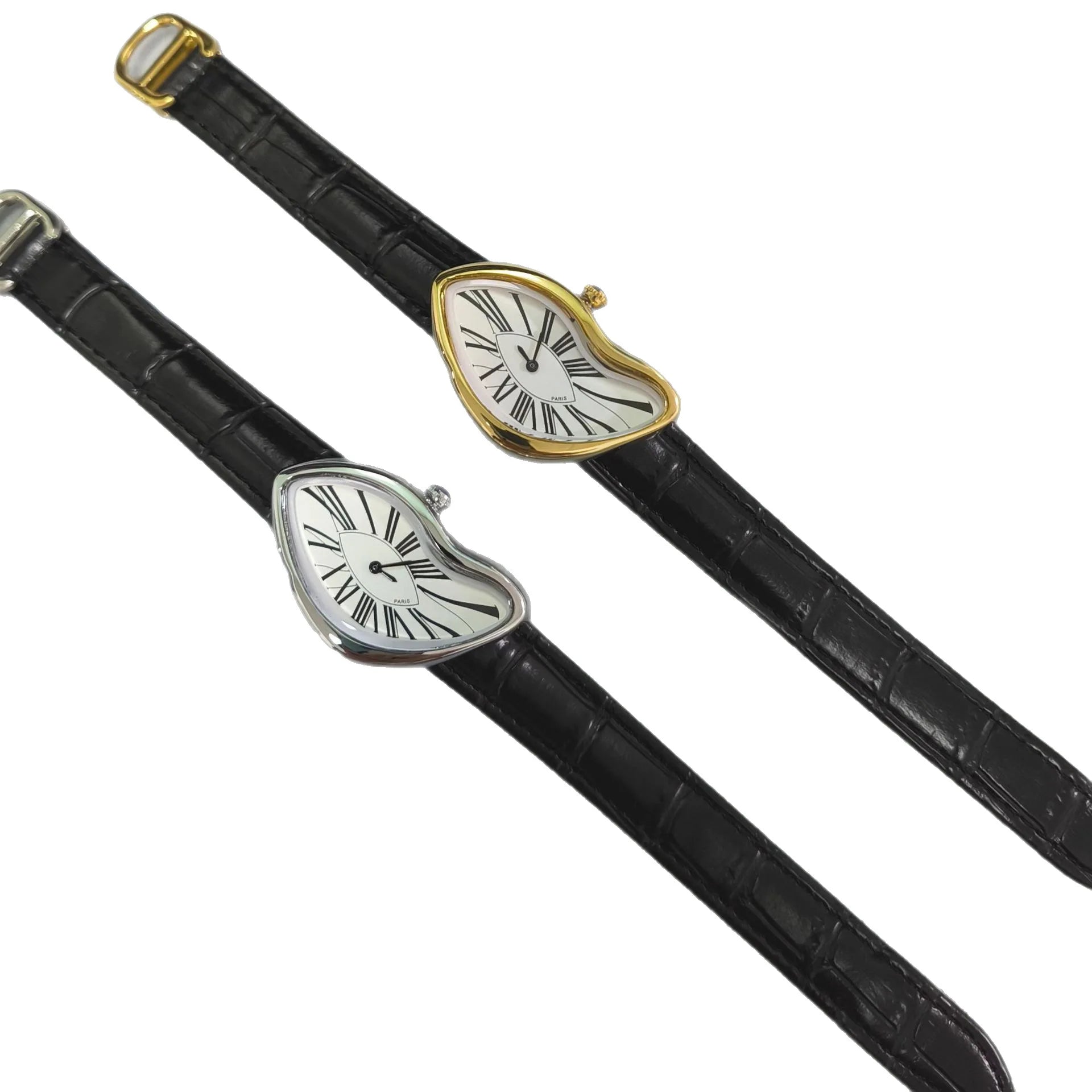 Luxury Quartz Men's Watch Vintage Cash Creative Melting Twisted Watches For Men Irregular Case Leather Y2K ins style niche watch