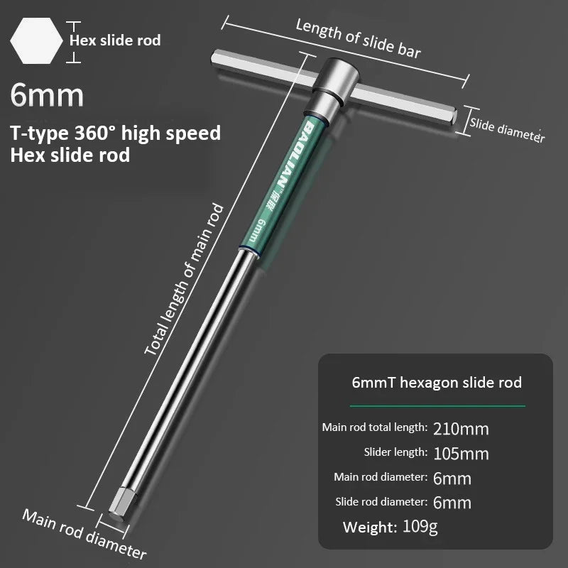 T/L Torx Screwdriver T-Type Allen Hex Wrench 2/2.5/3/3.5/4/4.5/5/6/8/10MM Extended T-Type Chrome Spanner Socket Wrench Hand Tool