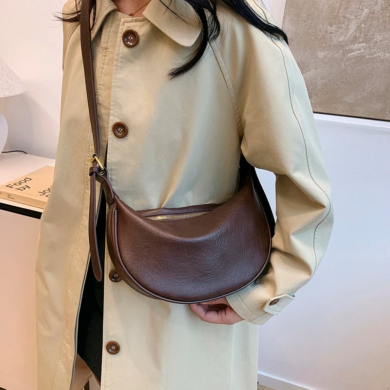 Retro Versatile Women's Shoulder Bag Simple Fashionable New Style Matching Dumpling Shape Crossbody Bag Trendy High-End Feeling