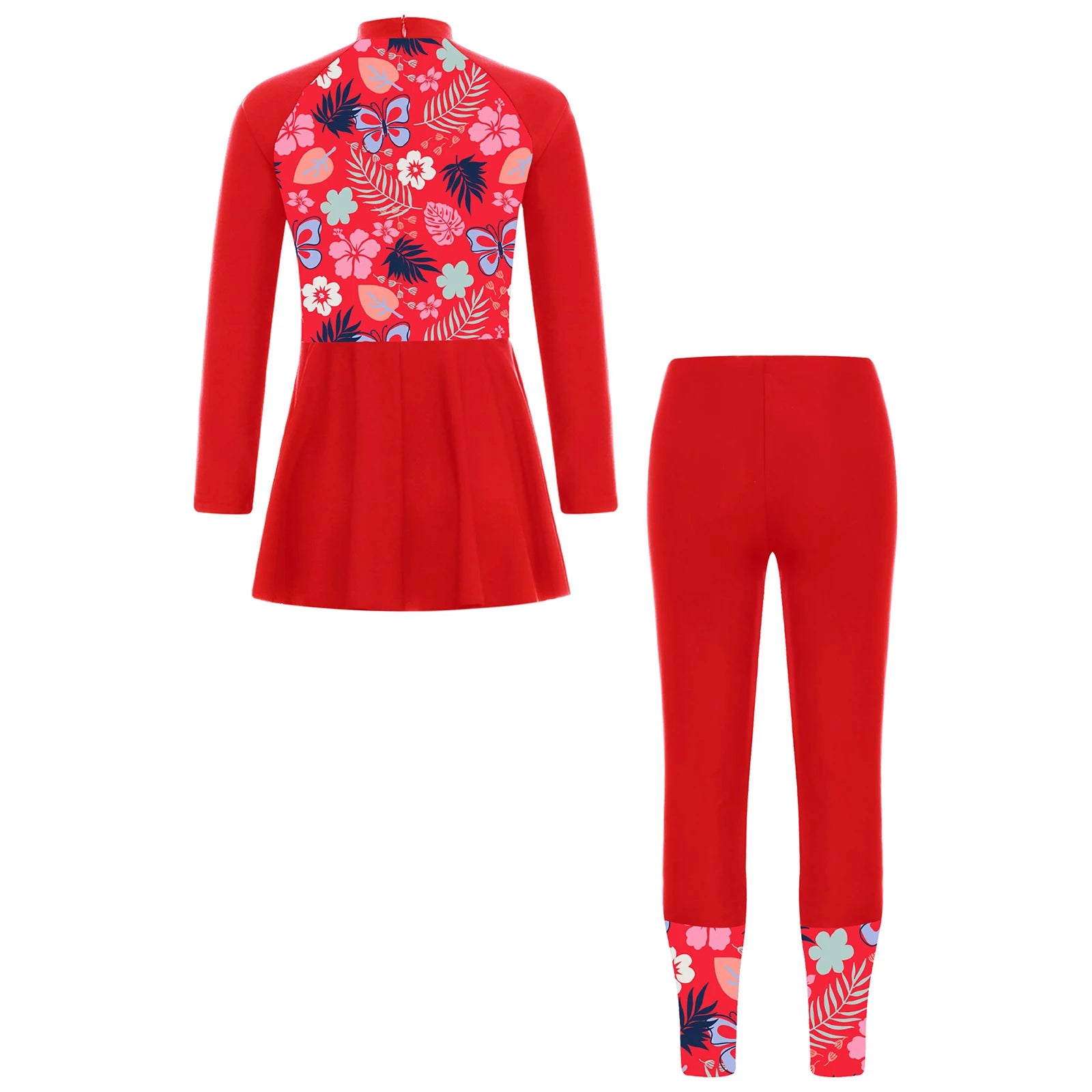 Girls Swimsuits 2 Piece Rash Guard Set UPF 50 Sun Protection Long Sleeve Swim Dress with Leggings Kids Full Body Cover Beachwear