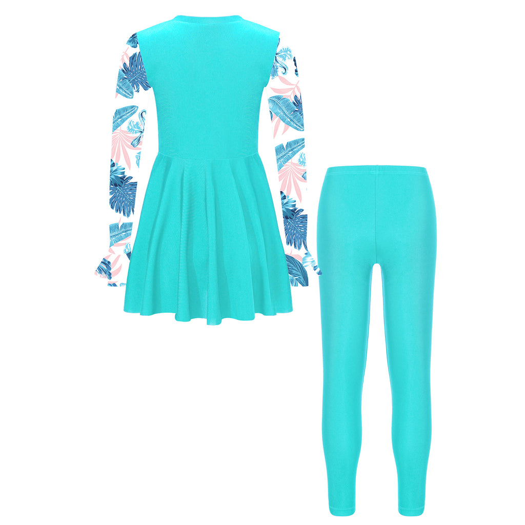 Girls Swimsuits 2 Piece Rash Guard Set UPF 50 Sun Protection Long Sleeve Swim Dress with Leggings Kids Full Body Cover Beachwear