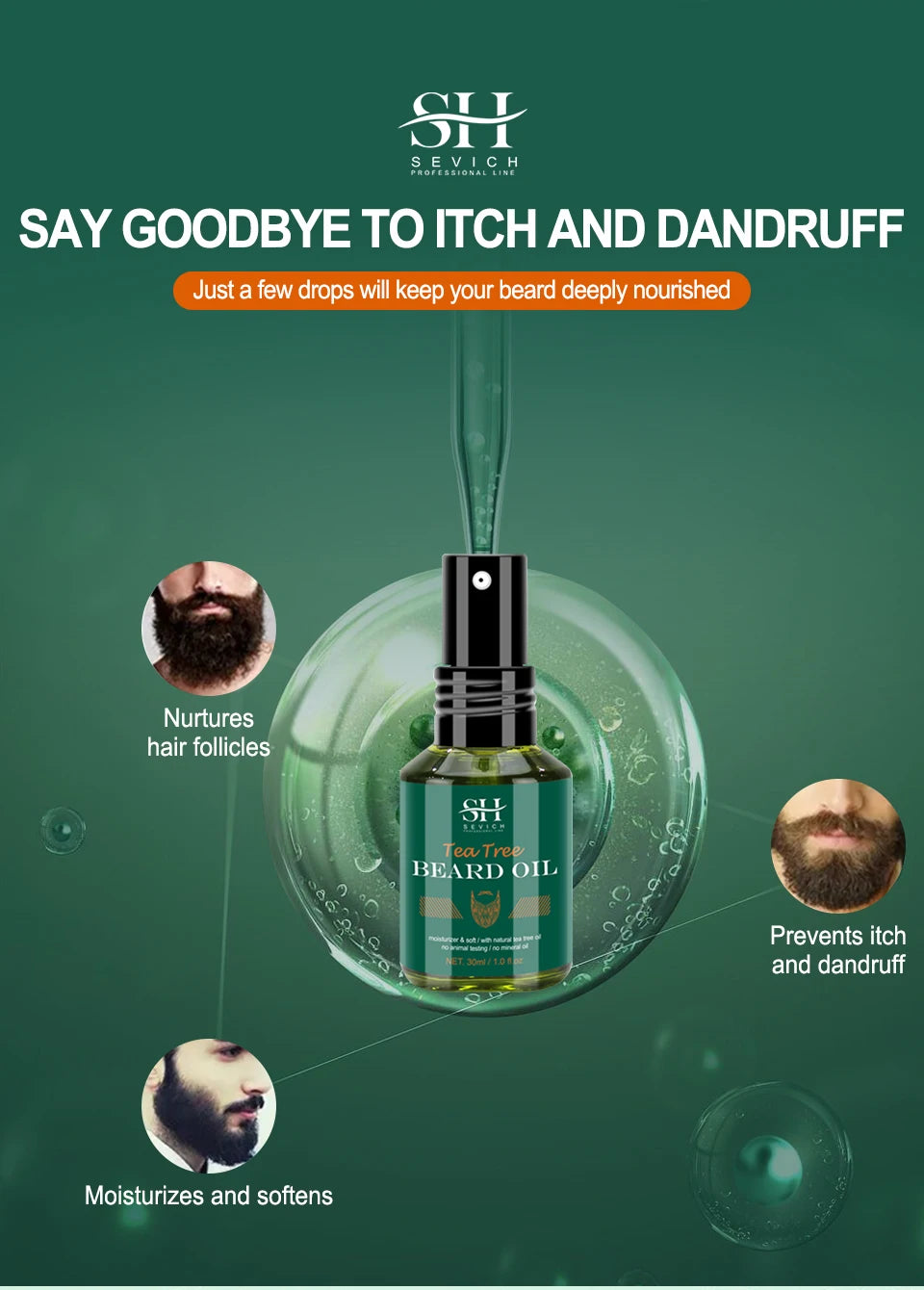 SEVICH Growth Beard Oil for Men Moisturizing Styling Trim Care Thicker Promote Beard Regrowth Strengthen Shine Soften Beard Oil