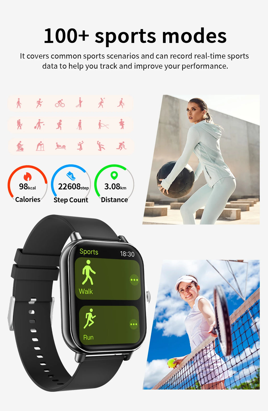NEW Smart Watch Full Screen Multi-color Watch Strap Wireless Call For Android/IOS Message Reminder Outdoor Sport Watch Men Women