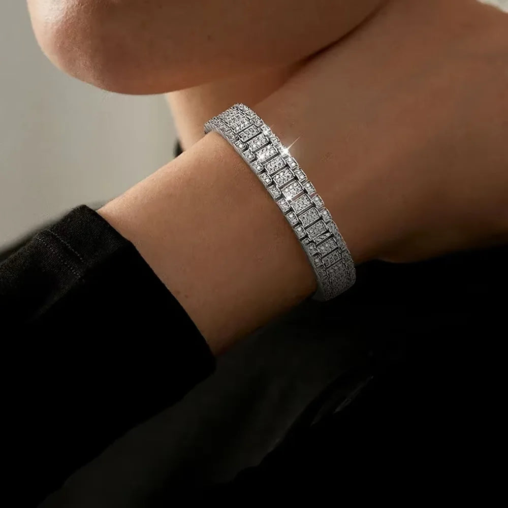 IGOTOS 1.2mm Moissanite Watch Chain Bracelet 925 Sterling Silver Certified Women Men Full Diamond Bangle Fine Jewelry