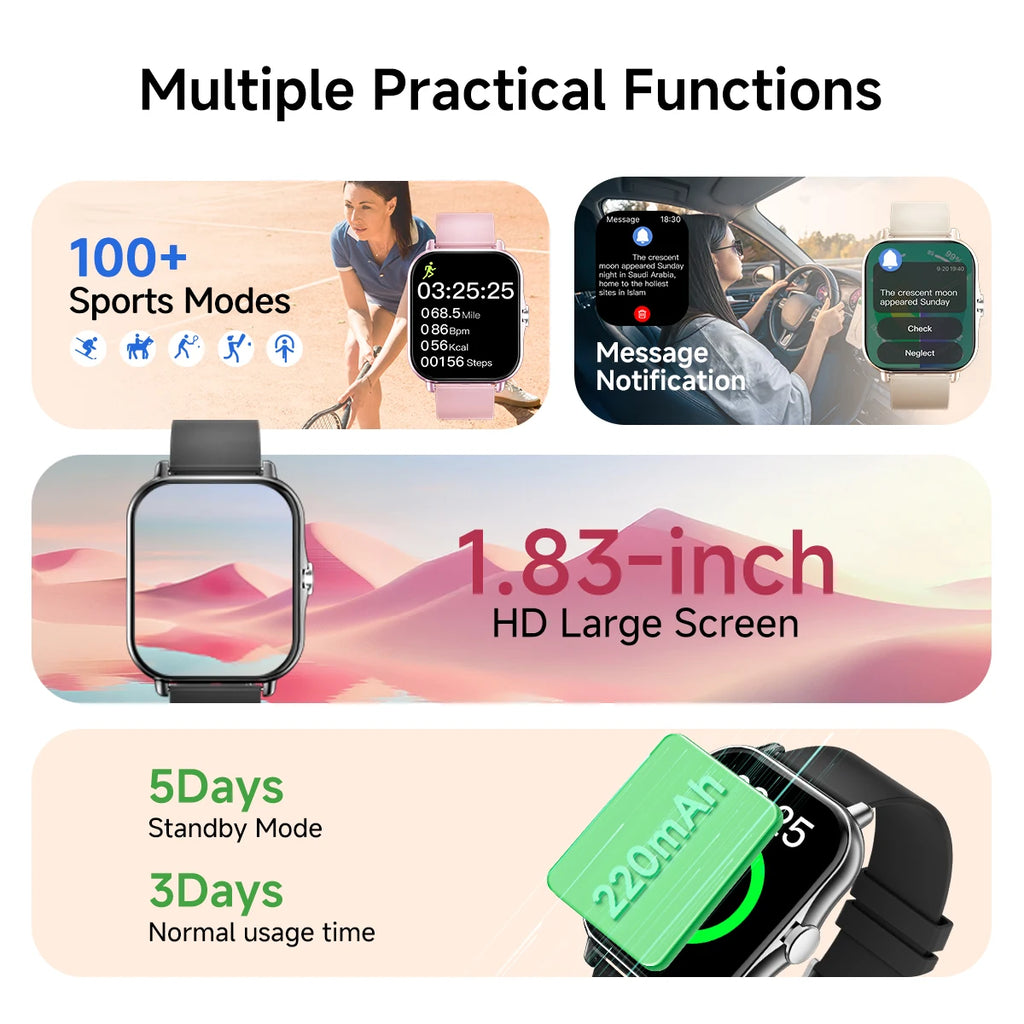NEW Smart Watch Full Screen Multi-color Watch Strap Wireless Call For Android/IOS Message Reminder Outdoor Sport Watch Men Women