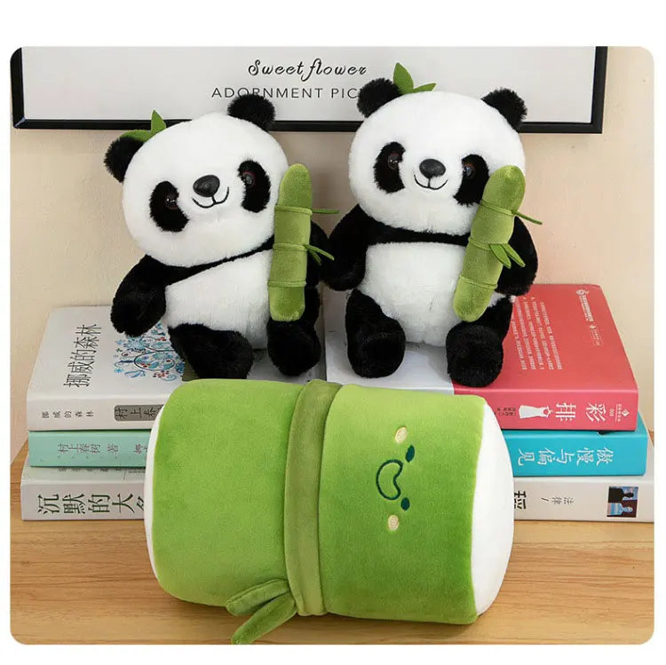 Cute Chinese Panda Doll with Removable Bamboo Tube PP Cotton Pillow Soft Plush Doll Girls Toy Children's Christmas Gifts Present