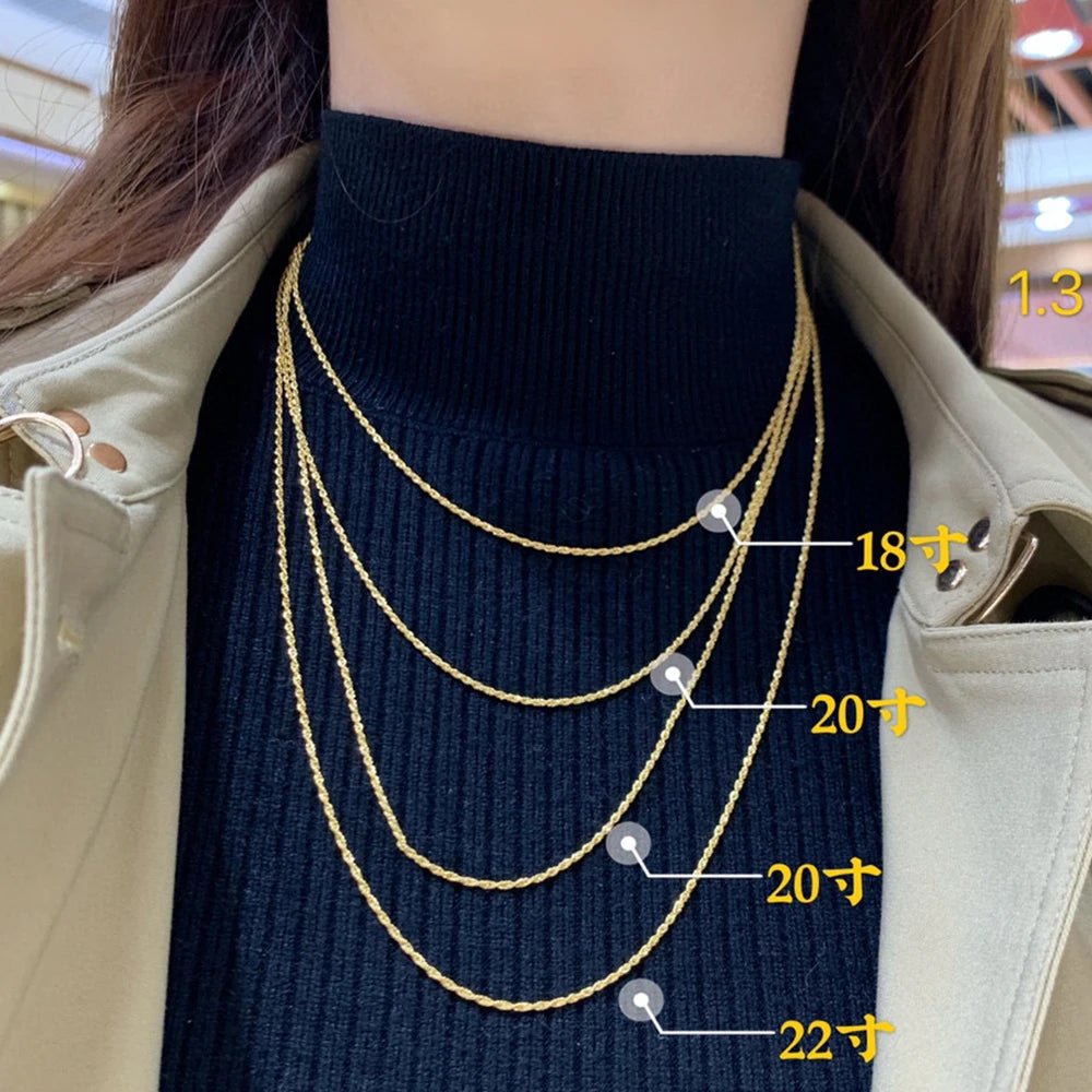 Sinya Pure 18k Au750 Gold Rope Chain Necklace Anklets Bracelets 100% Real Fine Jewelry For Women Ladies Mom Girls Best Gift