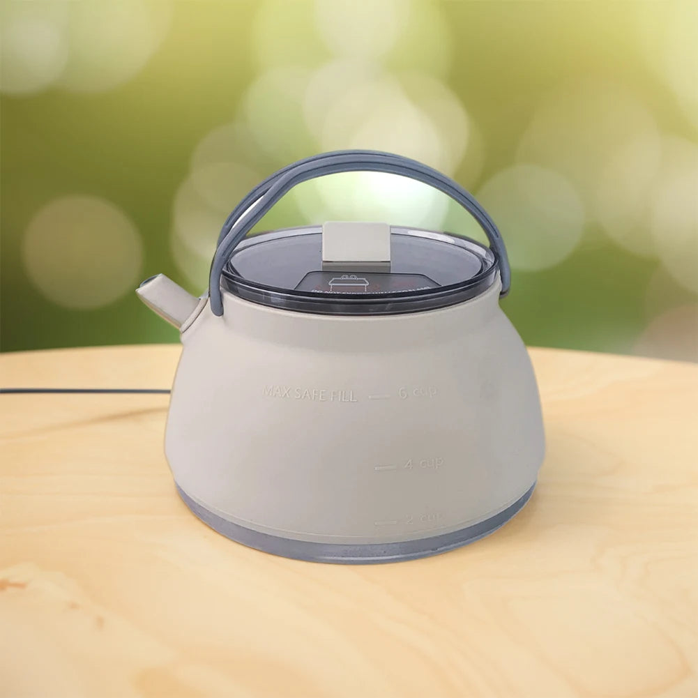 1.5L Silicone Kettle with Handle 1L Camping Cook Pot Stainless Steel Bottom Collapsible Water Cup/Bowl for Camping Backpacking