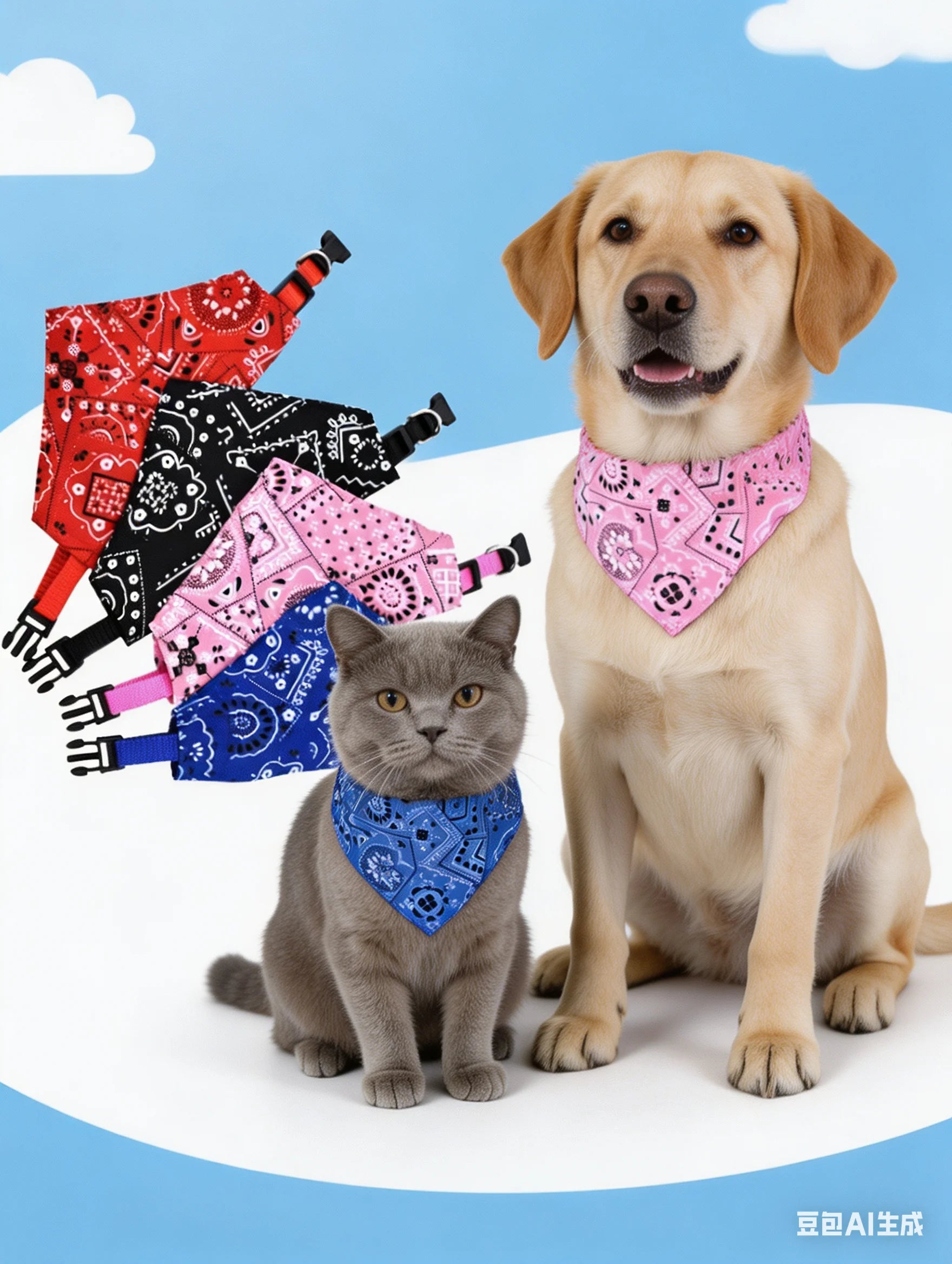 Adjustable Pet Bandana – Washable Triangular Scarf Bib for Dogs & Cats, Neck Decor, for Teddy/Bichon/Shiba/Corgi/Golden/Labrador