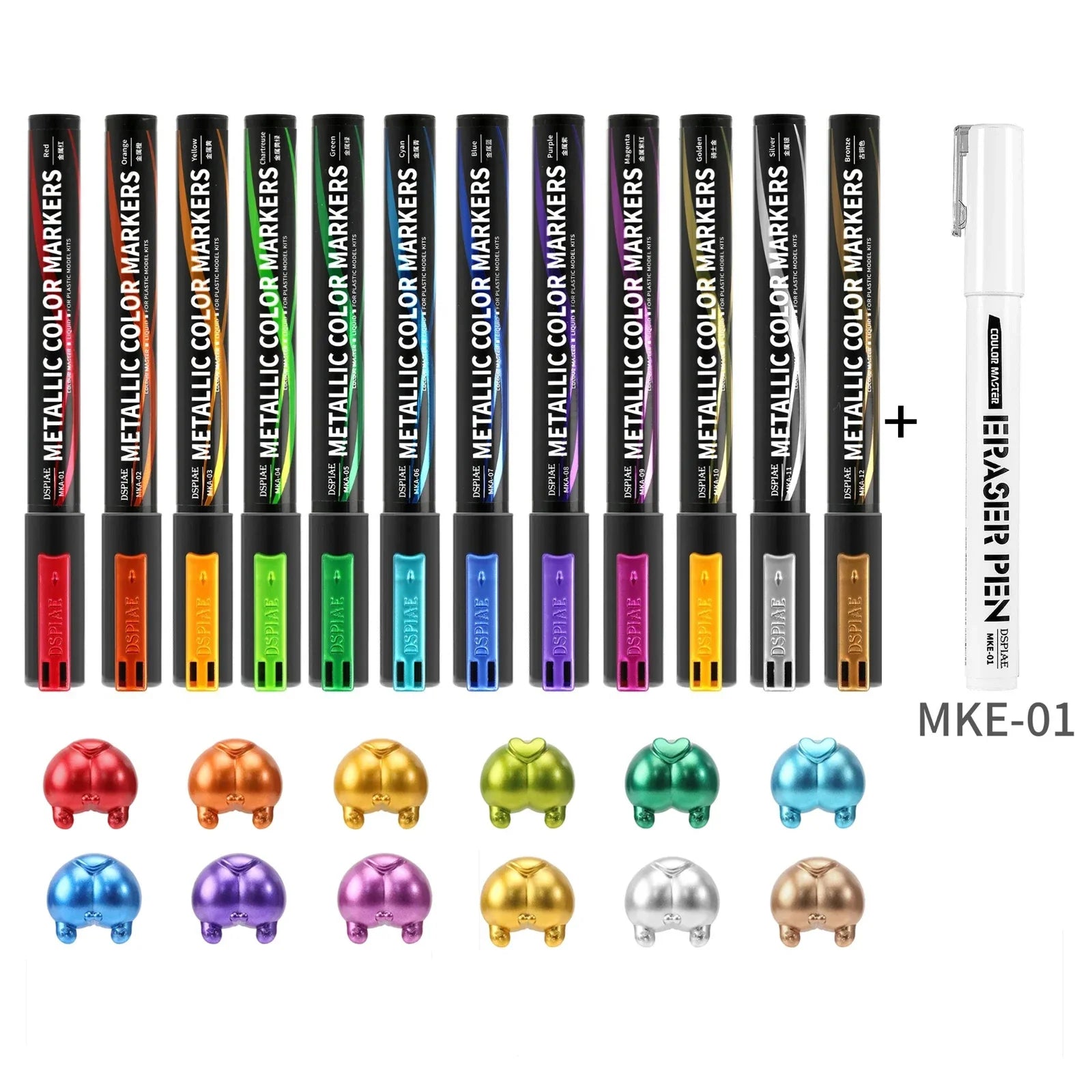 DSPIAE Water-based Soft Tipped Markers Kit for Gundam Model Painting DIY Tool with Universal Eraser Metallic Fluorescent Color