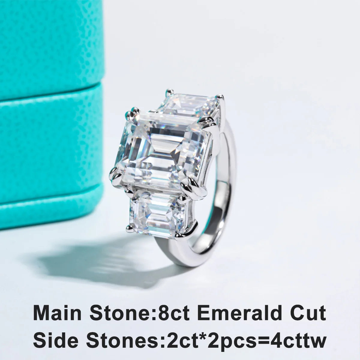 AnuJewel 12cttw Emerald Cut D Color Moissanite Engagement Ring For Women 925 Sterling Silver 3 Stone Ring Jewelry Wholesale