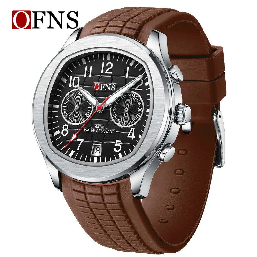OFNS 8020 Fashion Men's Quartz Watch Double Hole Five Needle Waterproof Luminous Calendar Business Men's Quartz Watch