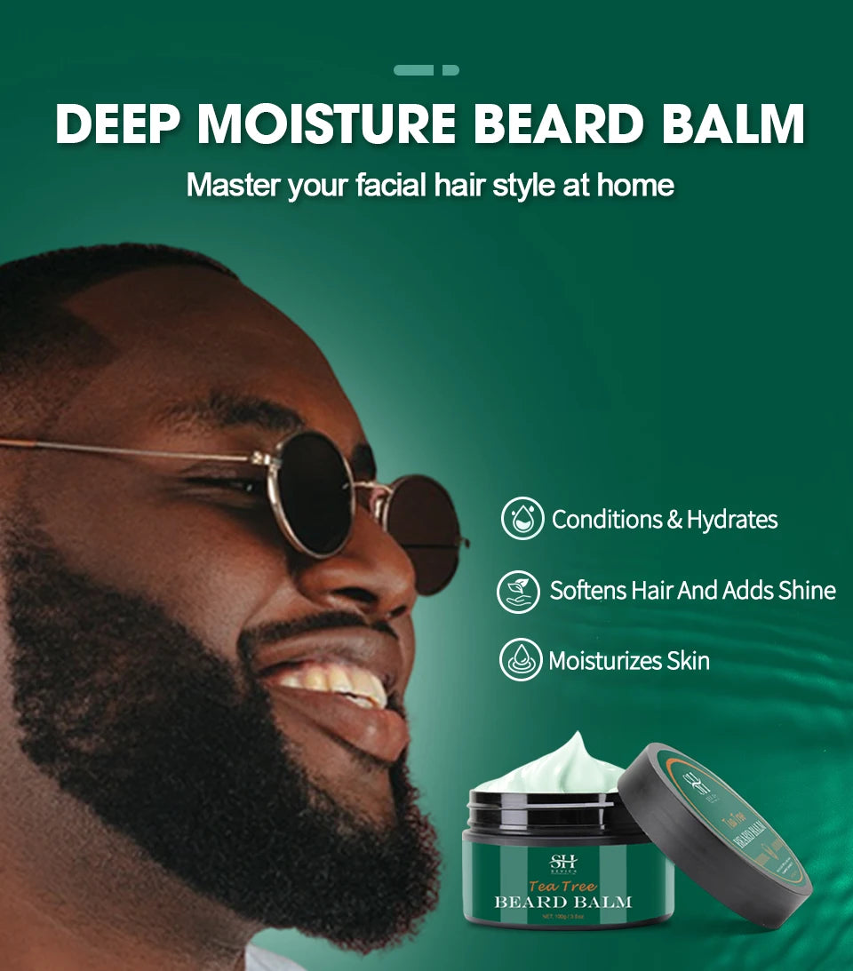 Natural Beard Balm Wax Tea Tree Beard Style Cream Soften Moisturize Thicken Professional Mustache Cream Beard Care For Gentlemen