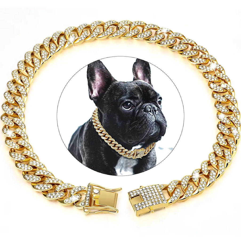 1/2pcs Pet Dog Collar Cat Chain Diamond Walking Metal Chain Collar With Design Secure Buckle Jewelry Accessories Cuban Collar