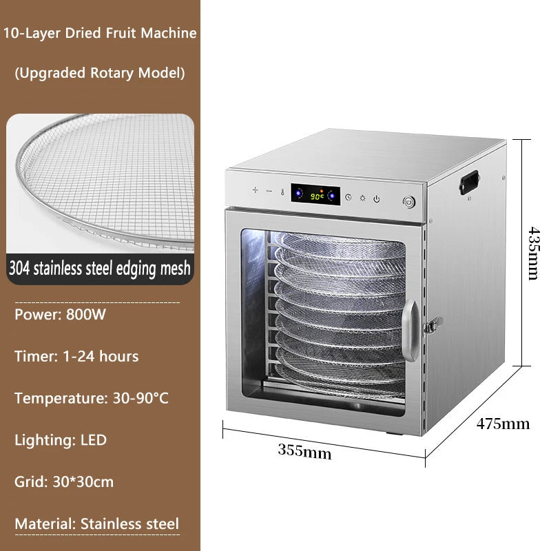 10/12/16 Tier Rotary Food Dehydrator Smart Commercial & Home Dryer for Fruit, Veg, Meat, Snacks, Herbs