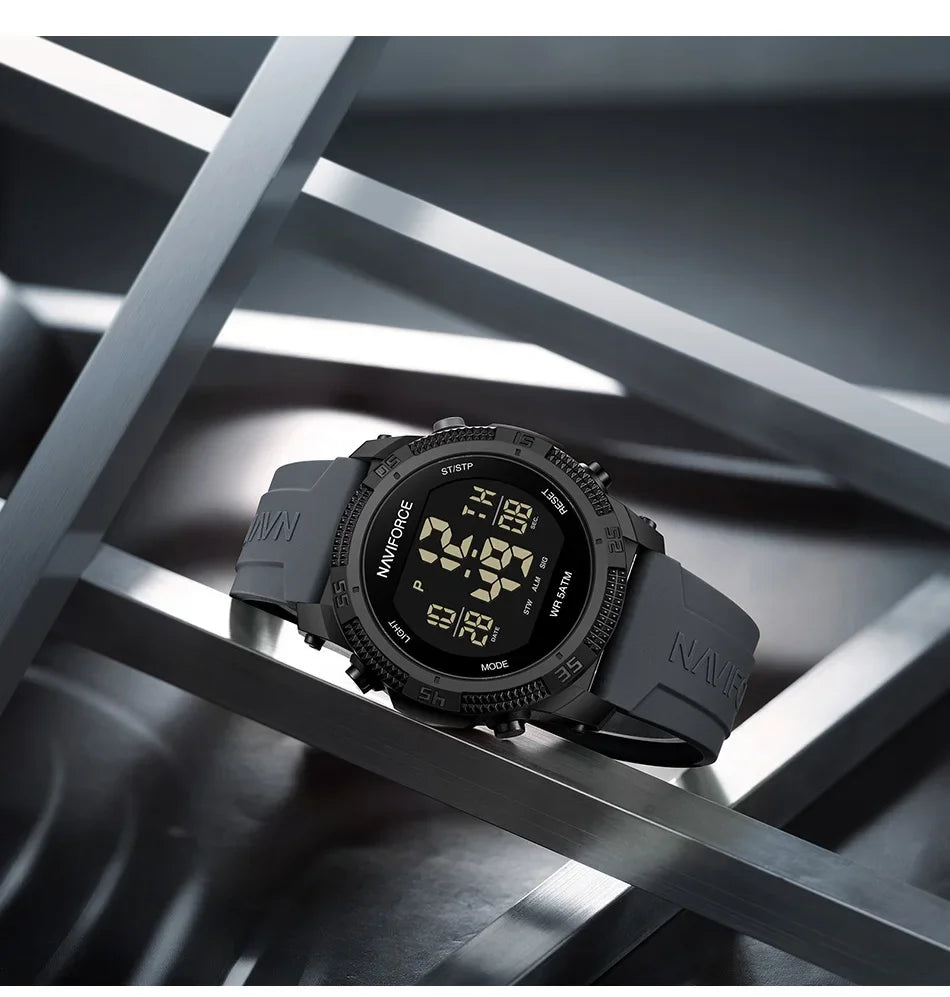 NAVIFORCE NF7104 Men's LCD Digital Leisure Date and Week Alarm Clock Waterproof Silicone Strap Electronic Premium Watch
