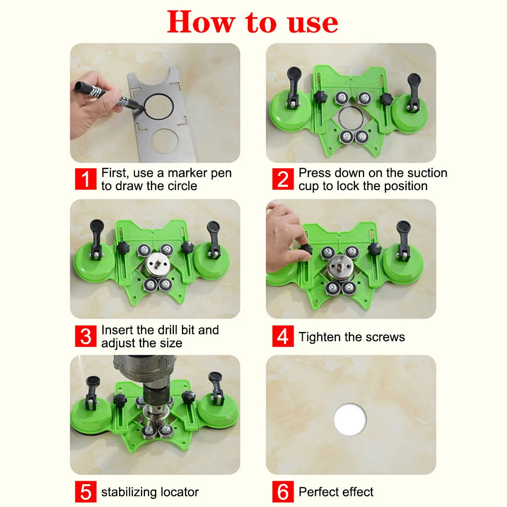 Guide Hole Locator Double Suction Cup Punch Drill Guide Drills Glass Tile Opening Locator 4-83mm Hole Centering Positioning