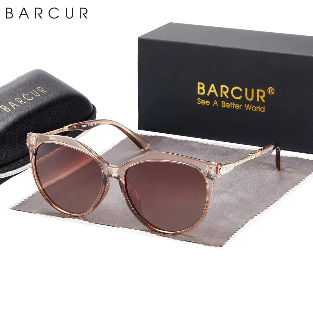 BARCUR Polarized Cat Eye Sunglasses Women Gradient Round Sun Glasses for Women Oculos Lunette De Soleil Femme