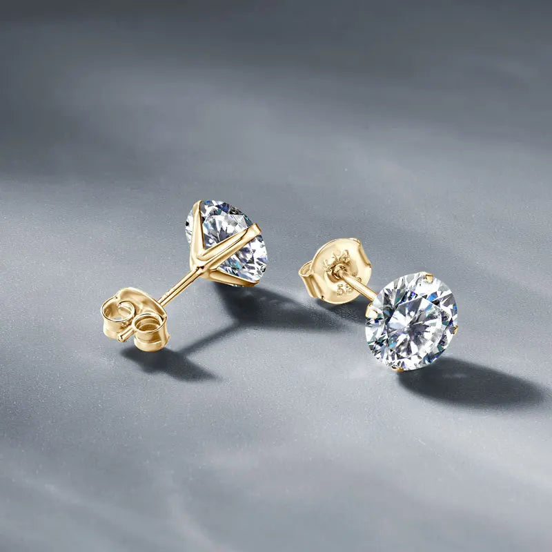 IOGOU 14K Solid Gold Moissanite Round Stud Earrings for Women Men GRA Certified Moissnaites 3mm 4mm 5mm 6mm 6.5mm Gold Jewelry