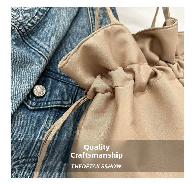 Casual Large Nylon Bucket Bag Women's Simple Style Korean Version Winter 2025 New Fashion Shoulder Handbag Soft Polyester