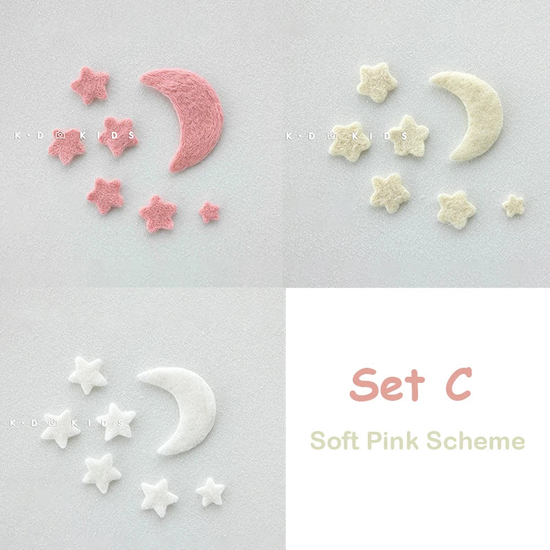 7pcs Wool Felt Stars and Moon Newborn Photography Props Background Mini Accessories Atmospheric Moon and Stars Baby Shoot Props