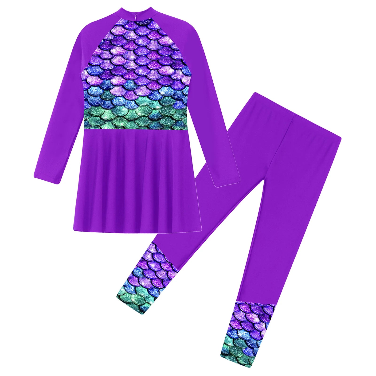 Girls Swimsuits 2 Piece Rash Guard Set UPF 50 Sun Protection Long Sleeve Swim Dress with Leggings Kids Full Body Cover Beachwear