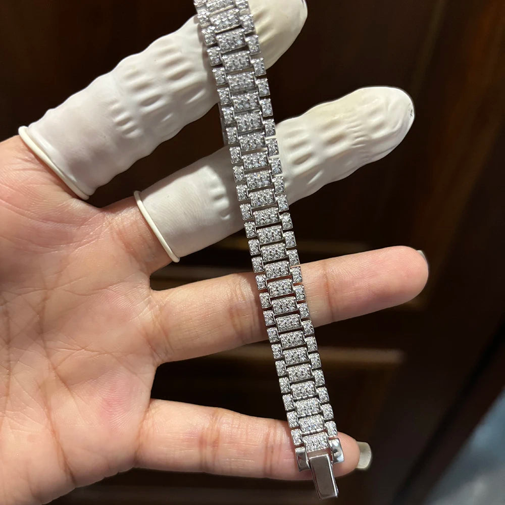IGOTOS 1.2mm Moissanite Watch Chain Bracelet 925 Sterling Silver Certified Women Men Full Diamond Bangle Fine Jewelry