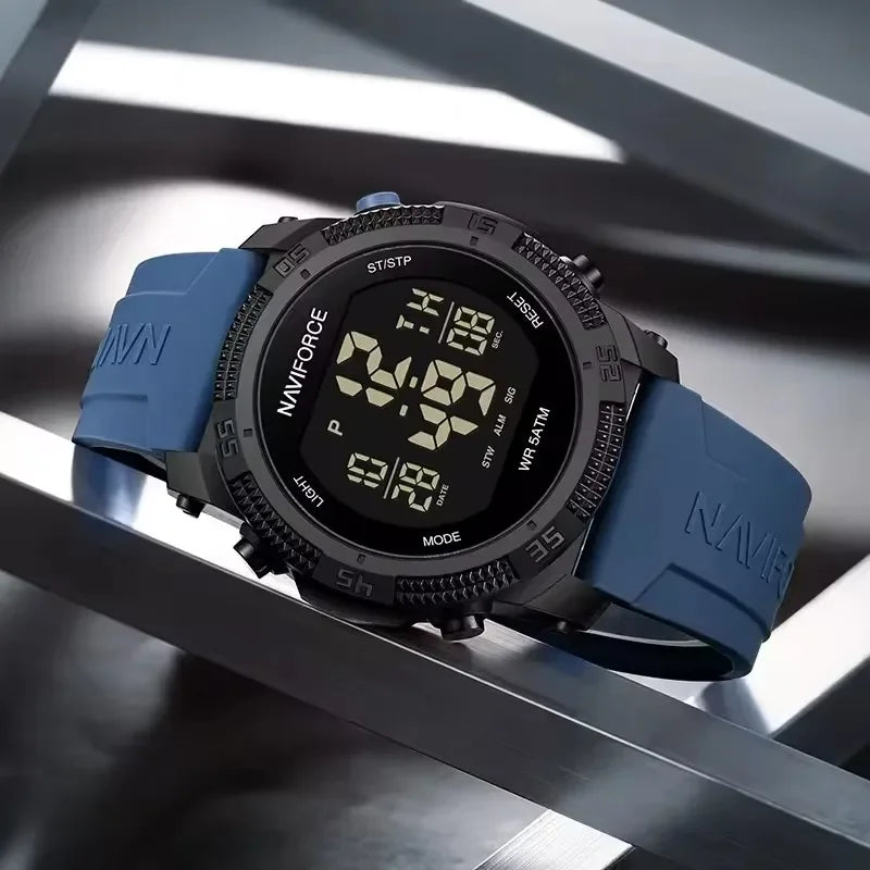 NAVIFORCE NF7104 Men's LCD Digital Leisure Date and Week Alarm Clock Waterproof Silicone Strap Electronic Premium Watch