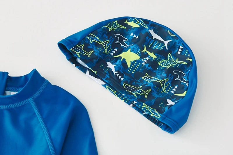 Children's Swimsuit Orange Long Sleeve Rash Guard Kids UPF50 UV Protection Boy's Beach Clothes Shark Swimming Bathing Suit Kids
