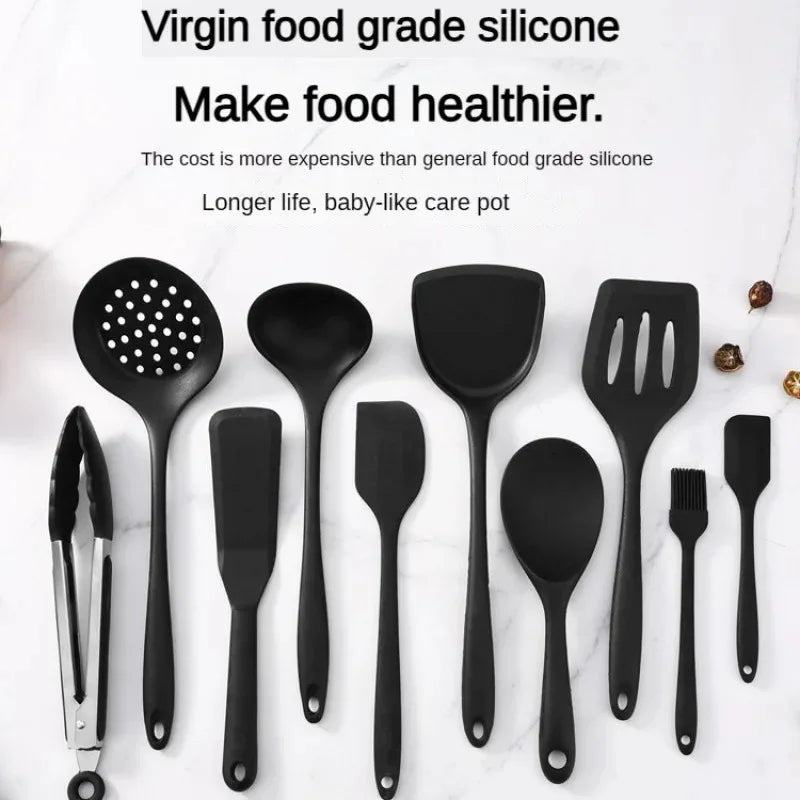 1/10PCS Food-Grade Silicone Kitchen Tools Set, Heat-Resistant Slotted Spoon for Non-Stick Cookware & Hot Pot, Multi-Use Strainer