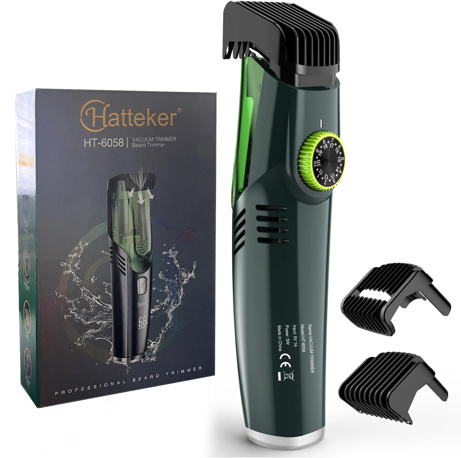 Hatteker Cordless Beard Trimmer Men Rechargeable Electric Shaver Built-in Vacuum Clipper for Mustache Sideburns IPX6 Washable