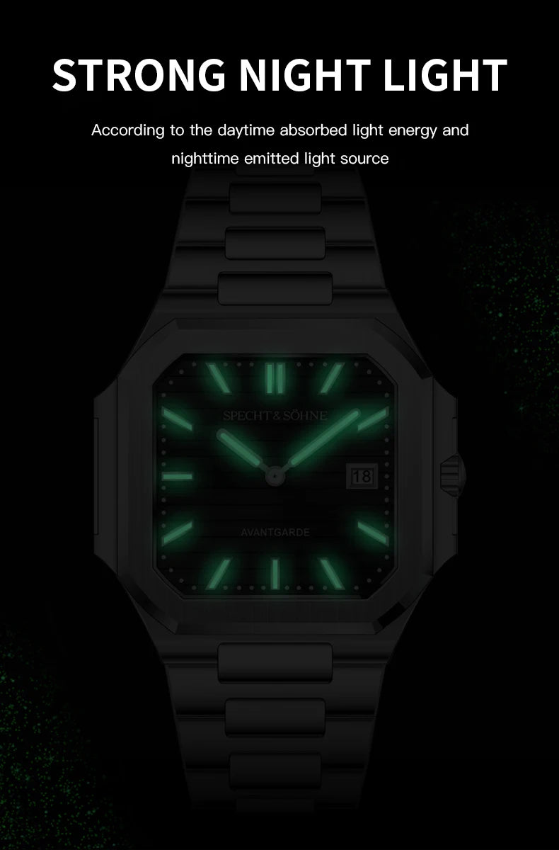 2025 Specht & Söhne New Hot Selling Ultrathin Cubic Watch For Men Quartz Wristwatch Sapphire Green Color Luminous Waterproof
