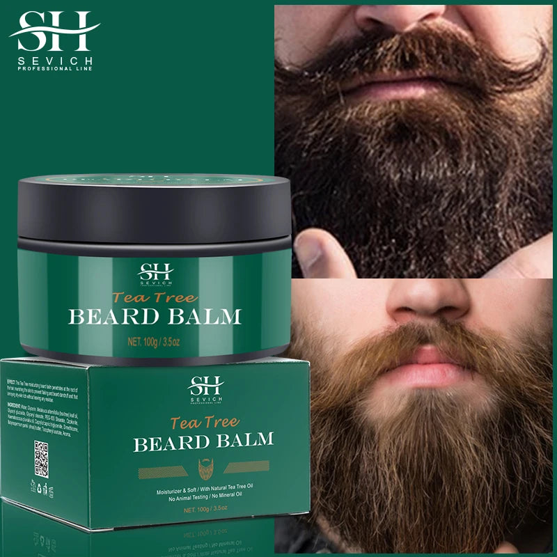 Natural Beard Balm Wax Tea Tree Beard Style Cream Soften Moisturize Thicken Professional Mustache Cream Beard Care For Gentlemen