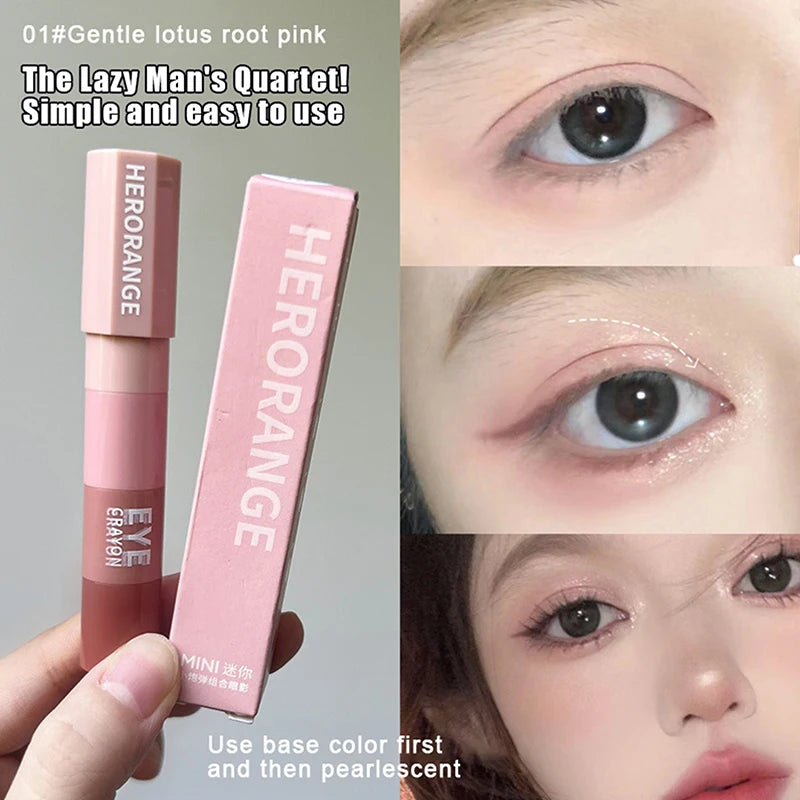 HERORANGE pink eye crayon makeup with close-up of eyes showing soft, natural eyeshadow look