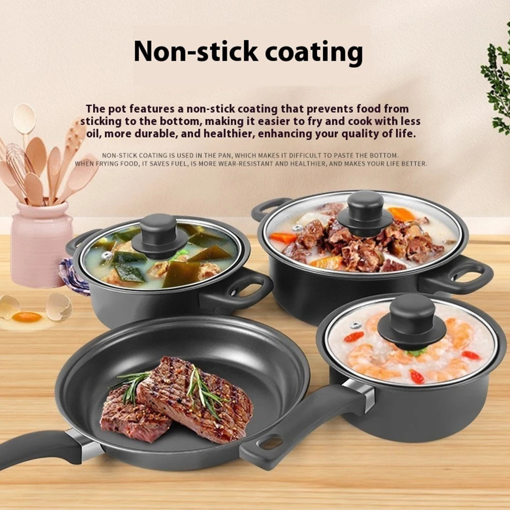 12-Piece Non-Stick Cookware Set Cooking Pot with Lid Milk Pot Maifan Stone Frying Pan Stackable Pot Set for All Types of Cooker