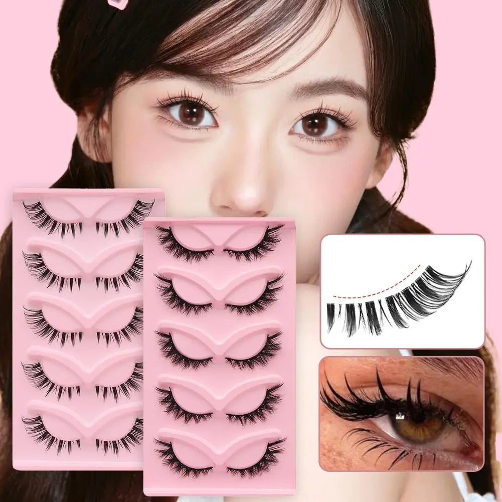 False eyelashes set with close-up application examples and model, natural volume lashes