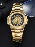 LONGLUX Men automatic mechanical watch luxury watches waterproof skeleton business cheap wholesale stainless steel gift watch